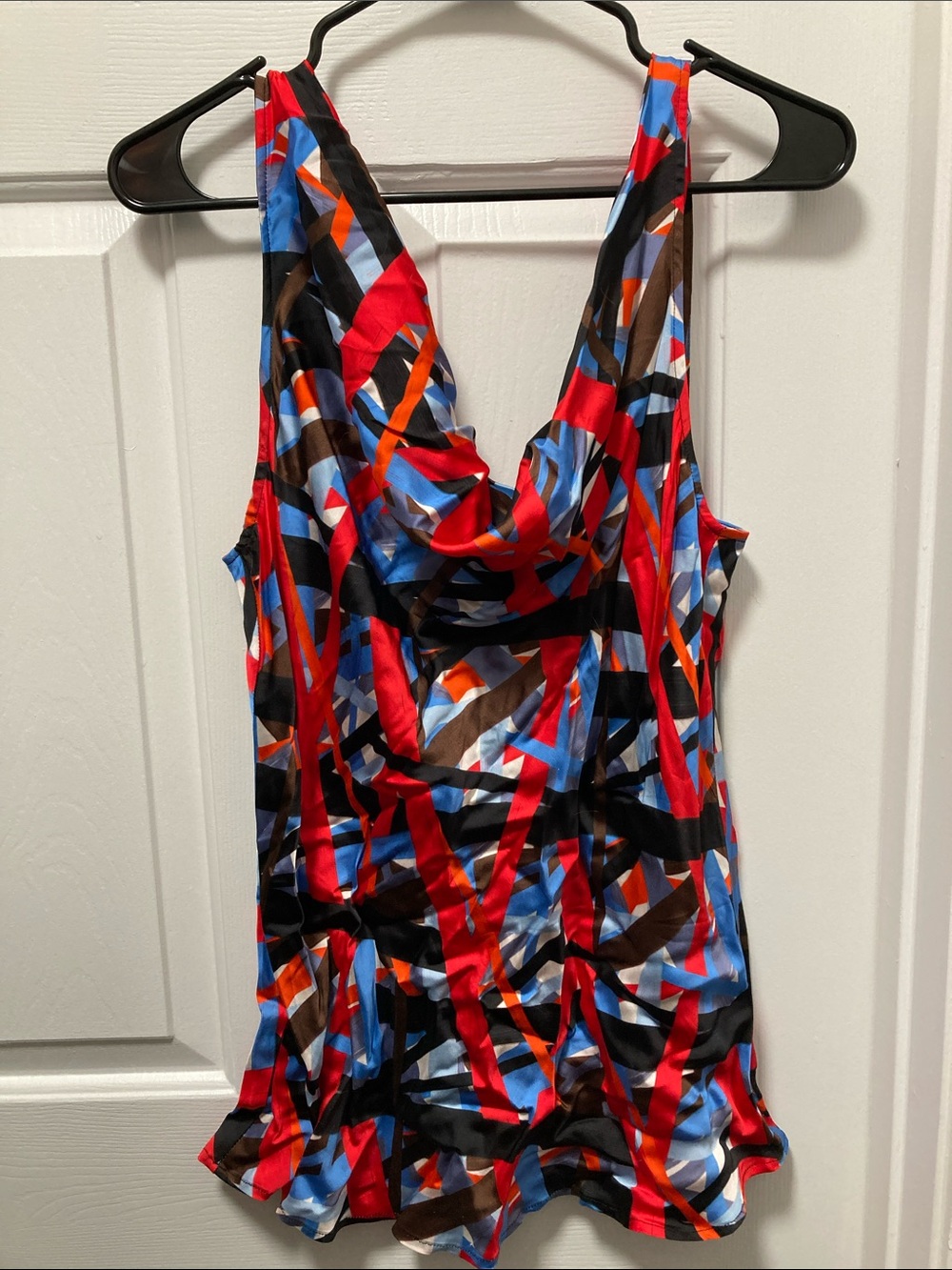 Sleeveless Cowl Neck Printed Blouse in Red Multi